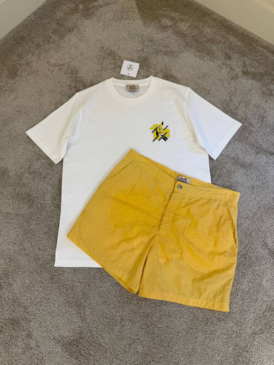 Hermès – Graphic Logo Tee & Monogram Shorts Set – Yellow - NV ESSENTIALS