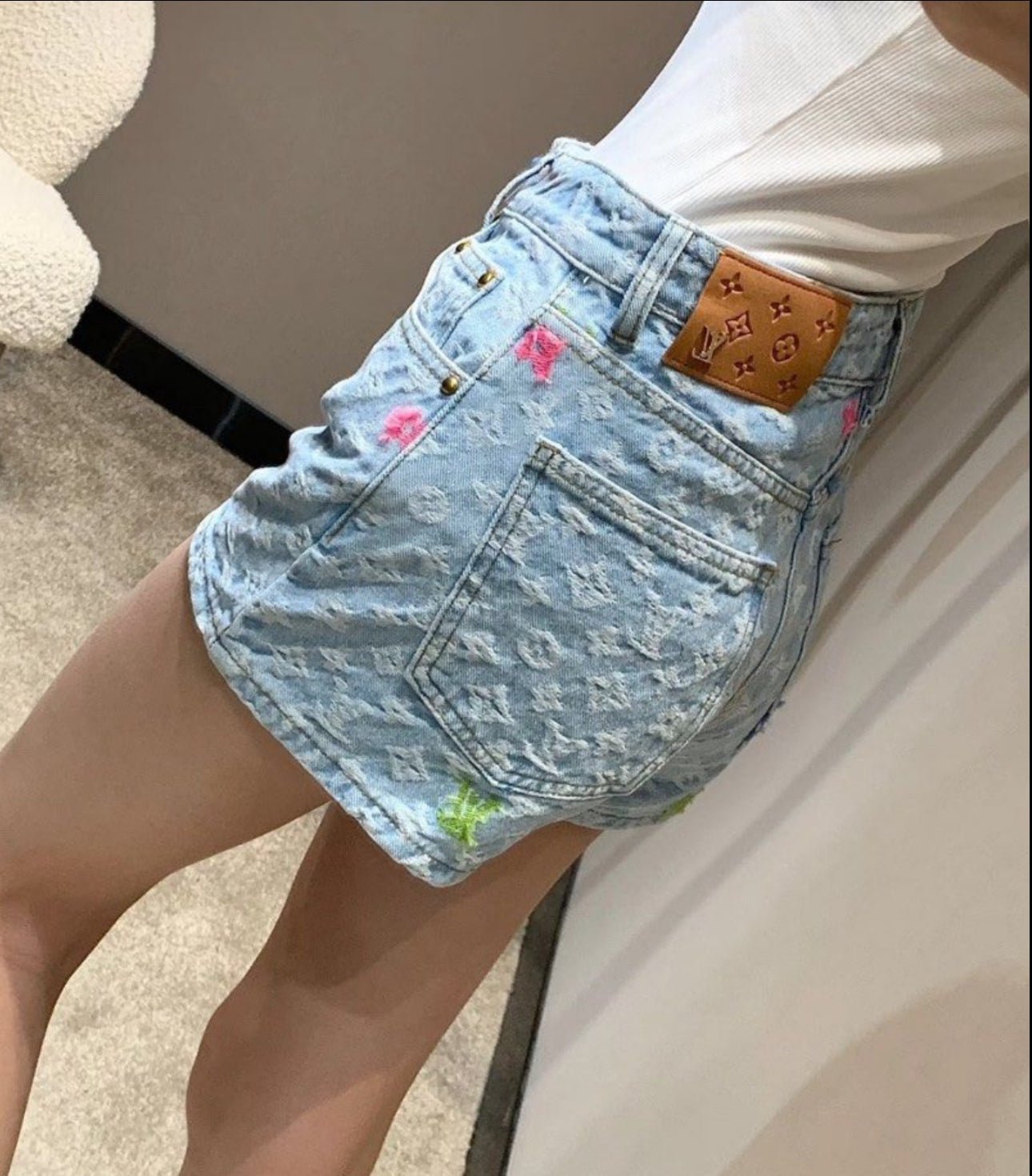 MONOGRAM DENIM SHORTS - NV ESSENTIALS