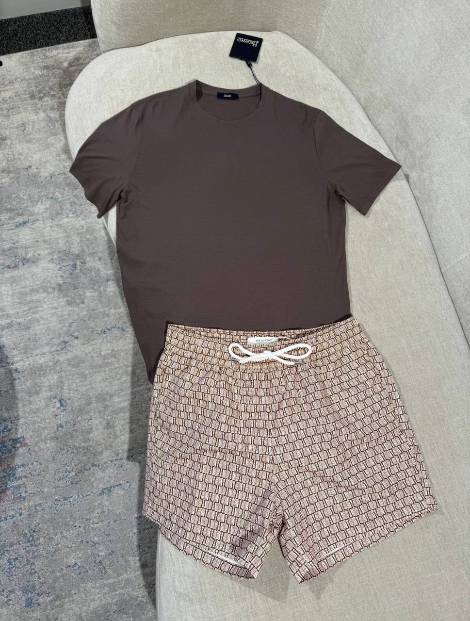 Set Herno T-shirt Marron + Short Monogram Beige - NV ESSENTIALS