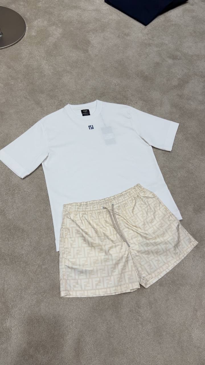 Fendi - Set T-Shirt Blanc + Short FF Beige - NV ESSENTIALS