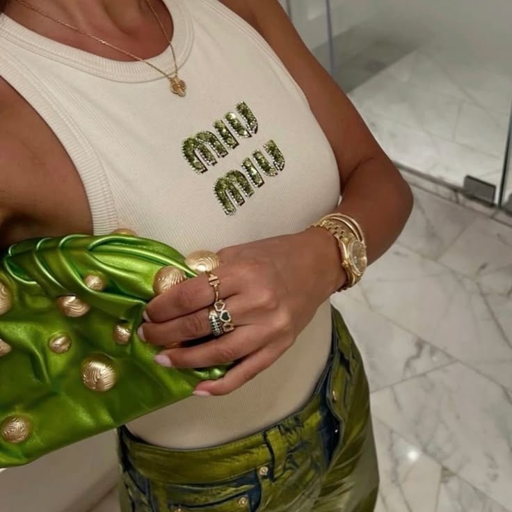 MIUE GREEN LETTERS TANK TOP - NV ESSENTIALS