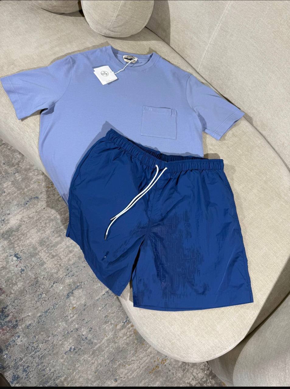 Set Hermes T-shirt Bleu Ciel + Short Marine - NV ESSENTIALS