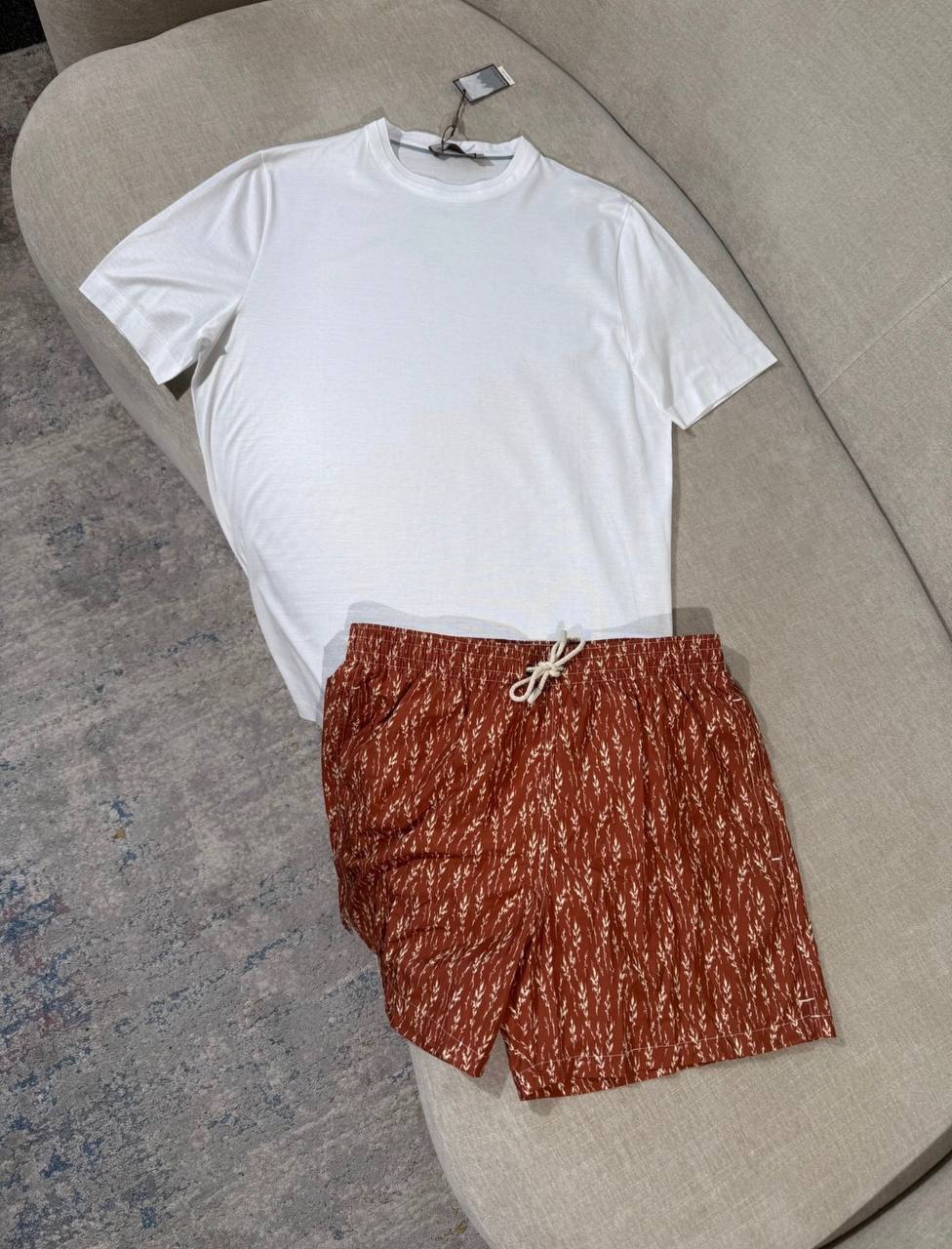 Set T-shirt Blanc + Short Terracotta Feuilles - NV ESSENTIALS